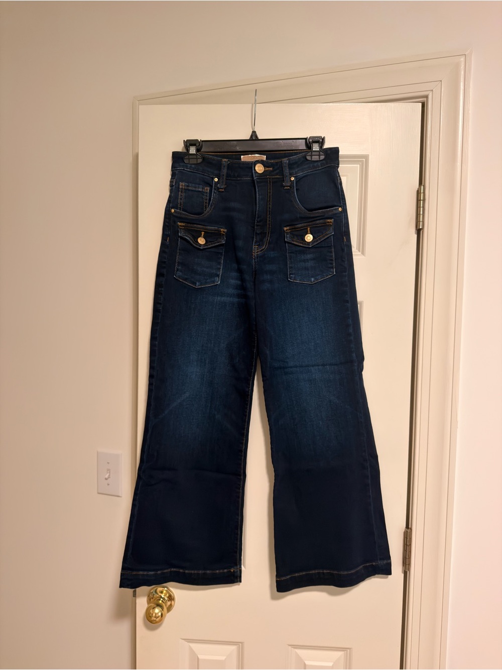 Kut from the Kloth Dark Blue Wide-Leg Jeans with Front Flap Pockets